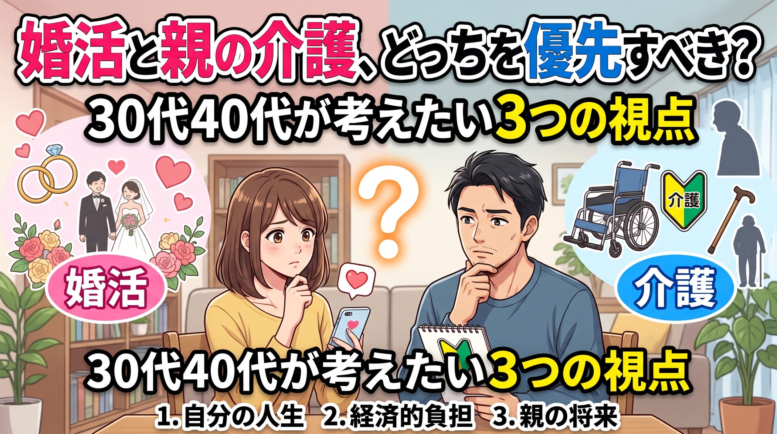 婚活と親の介護、どっちを優先すべき？30代40代が考えたい3つの視点
